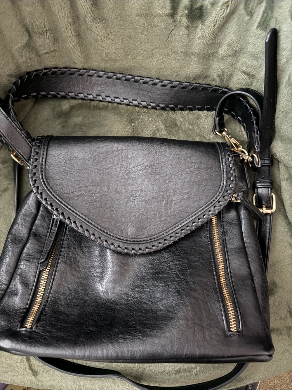 Jen & Co Black Vegan Leather Crossbody and Shoulder Dual Strap Bag